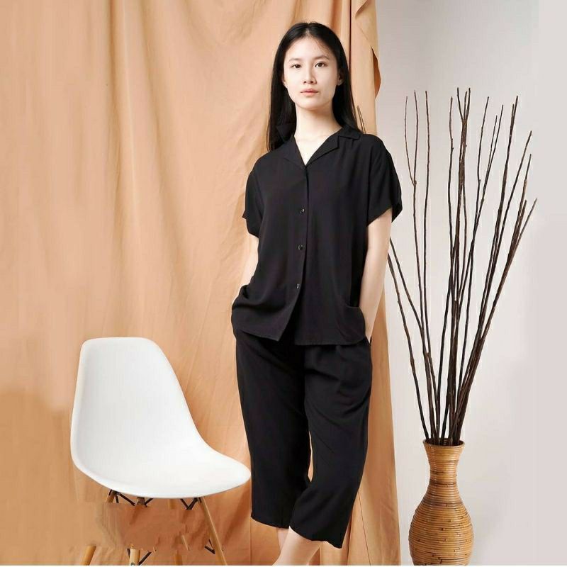 Gilda Rayon Set Polos Wanita Hitam