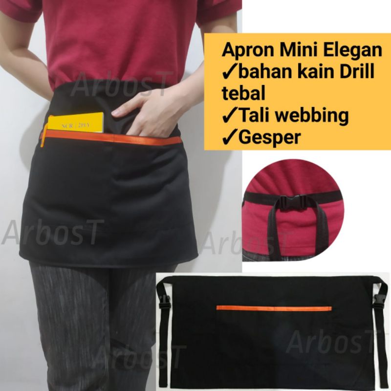 Apron Mini Celemek Waitress Apron Cafe Resto Restoran Apron setengah badan