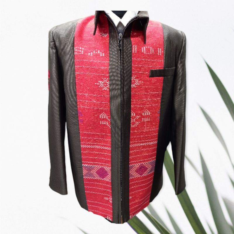 Jasket pria / jasket motif ulos warna merah