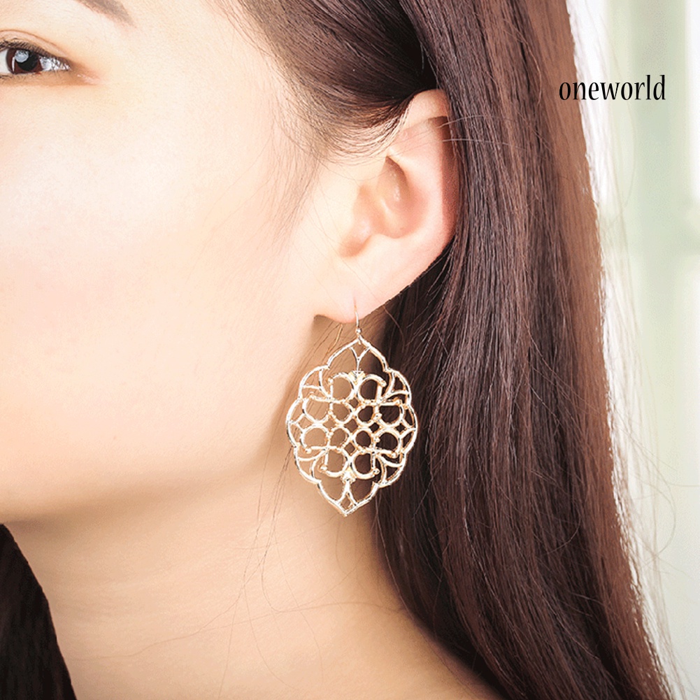 OW@ Women Fashion Hollow Geometric Filigree Dangle Drop Hook Earrings Jewelry Gift