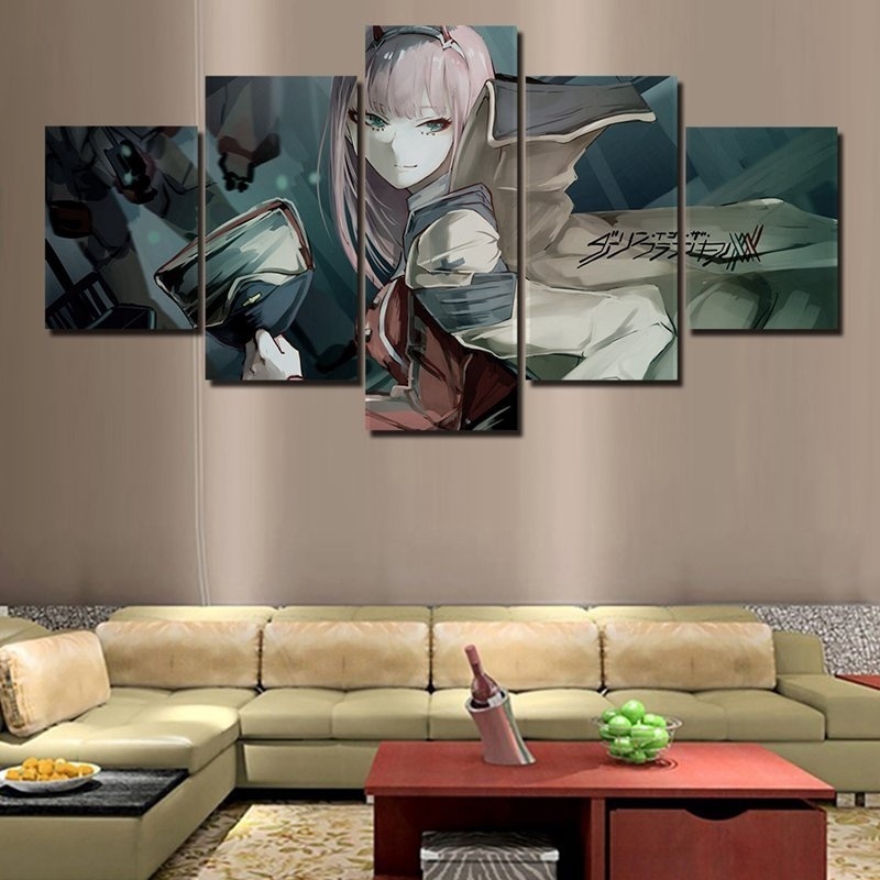 Canvas Art Anime Poster 5 Panels Darling In The Franxx Zero Two Wall Art Print Canvas Painting For L Shopee Indonesia