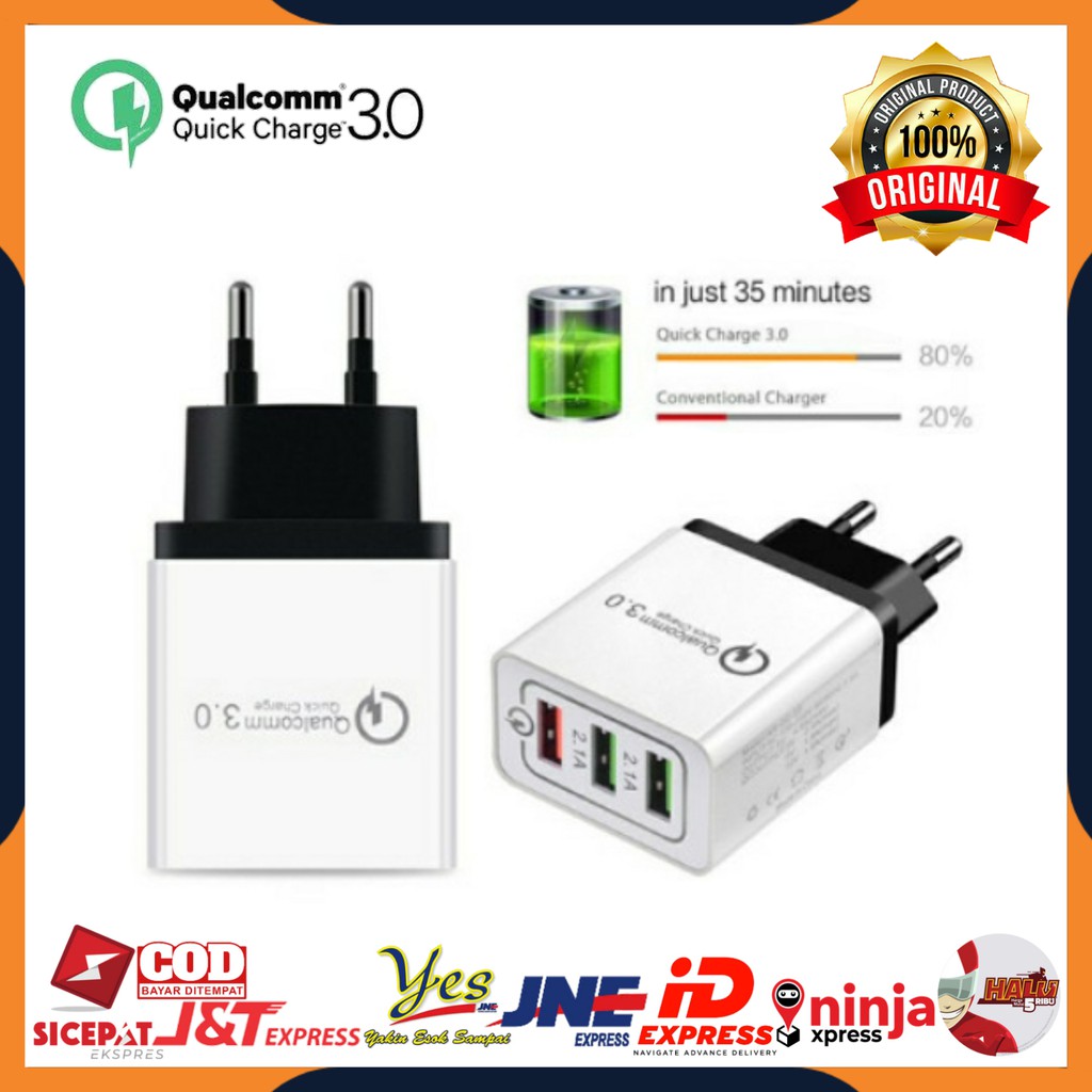 [COD] KEPALA CARGER ADAPTOR QUALCOMM UNIVERSAL 18W USB QUICK CHARGE 3.0 5V 3A FAST CHARGING QC3UB