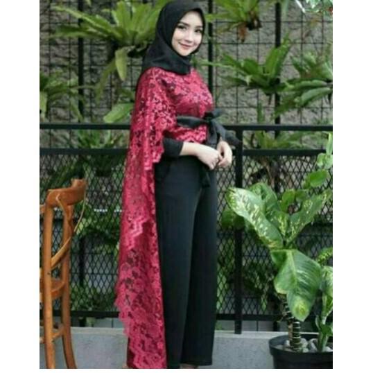 Promo Termurah Kebaya Longcape Lace Set Pita Obi Cape Outer Brokat Pan