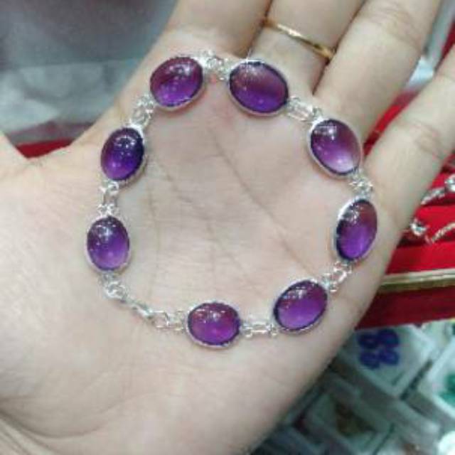 Gelang Kecubung Ungu Ikat Perak