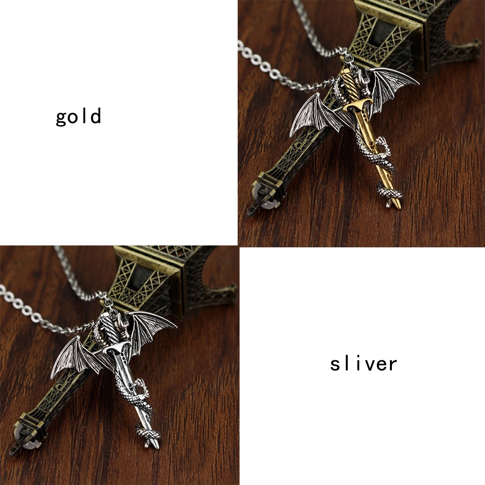 Kalung Rantai Dengan Liontin Naga Gaya Retro Untuk Pria
