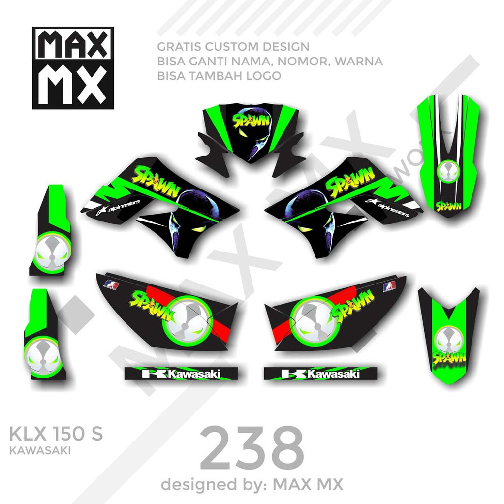 MX-01238 decal klx 150 hijau hitam alien