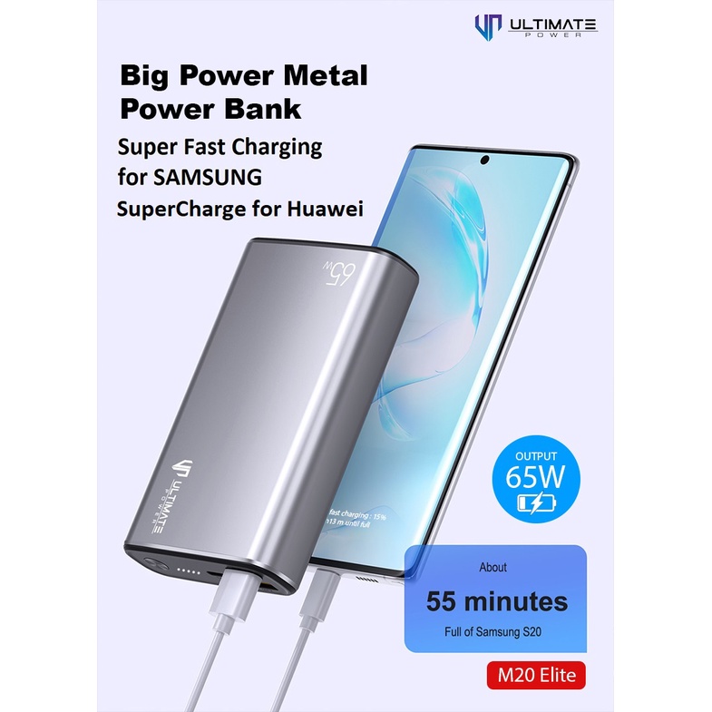 Power bank Super Fast Charging 65W 20000mAh M20 Elite Ultimate GARANSI RESMI