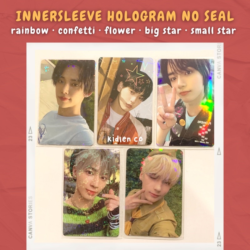 inner sleeve holo photocard no seal ♡ innersleeve hologram pc protector satuan 100 micron ♡ rainbow confetti star abstract love flower bunga bintang