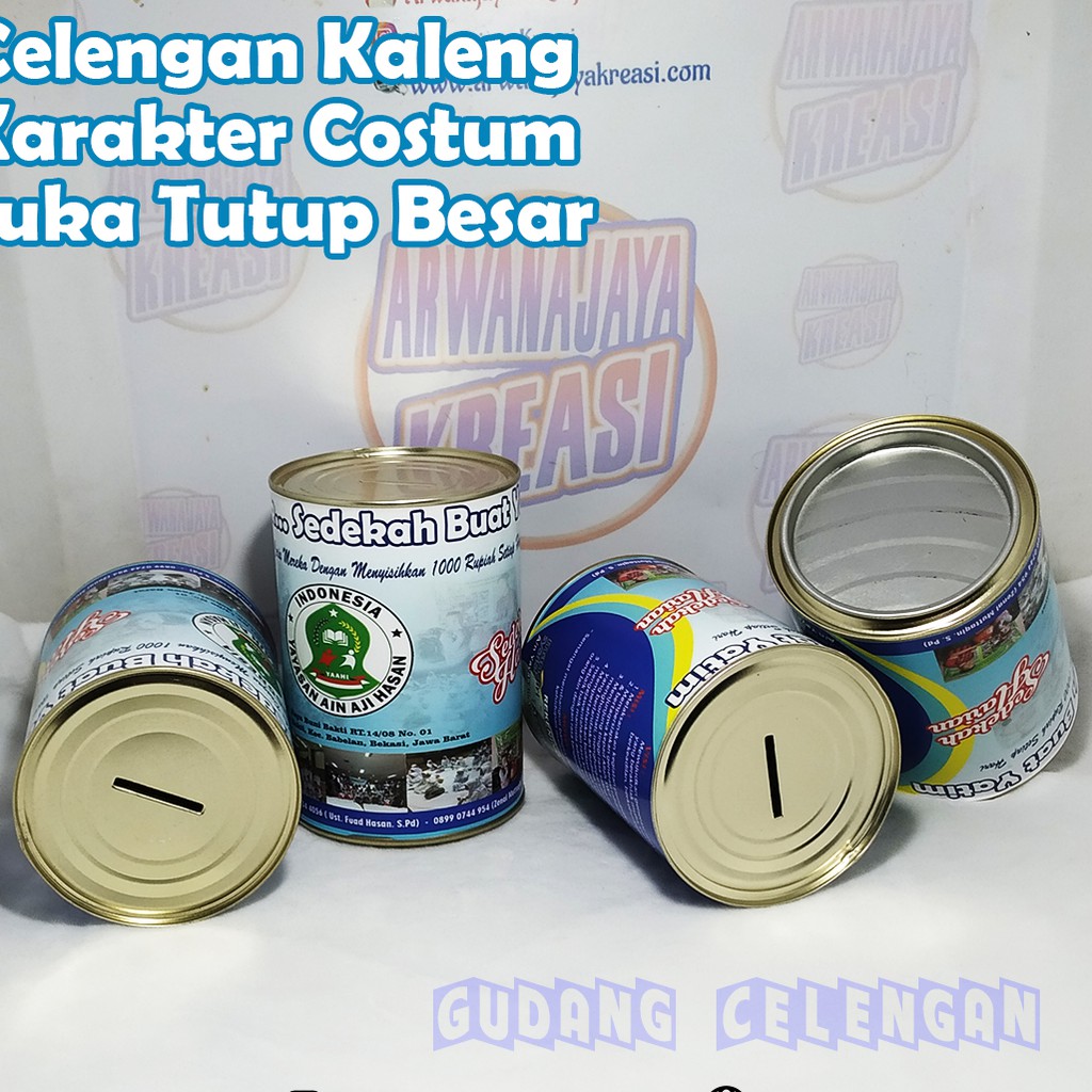 Celengan Kaleng Karakter Costum Buka Tutup Besar Full Laminasi