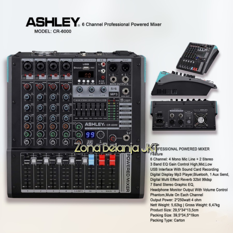 Power Mixer ASHLEY CR 6000 CR6000 6 Channel Original