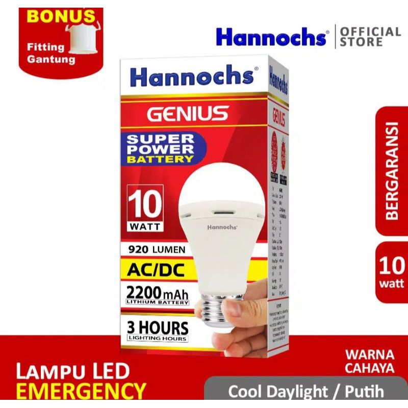 LAMPU EMERGENCY LED HANNOCHS GENIUS 10W 10WATT 10 W / LAMPU LED HANNOCHS GENIUS 10W 10WATT 10 W