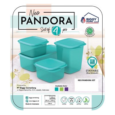 Toples Plastik Set Neo Pandora Storage Food Isi 4pcs Tempat Kotak Wadah Saji Plastik Box Freezer Toples Kue Serbaguna