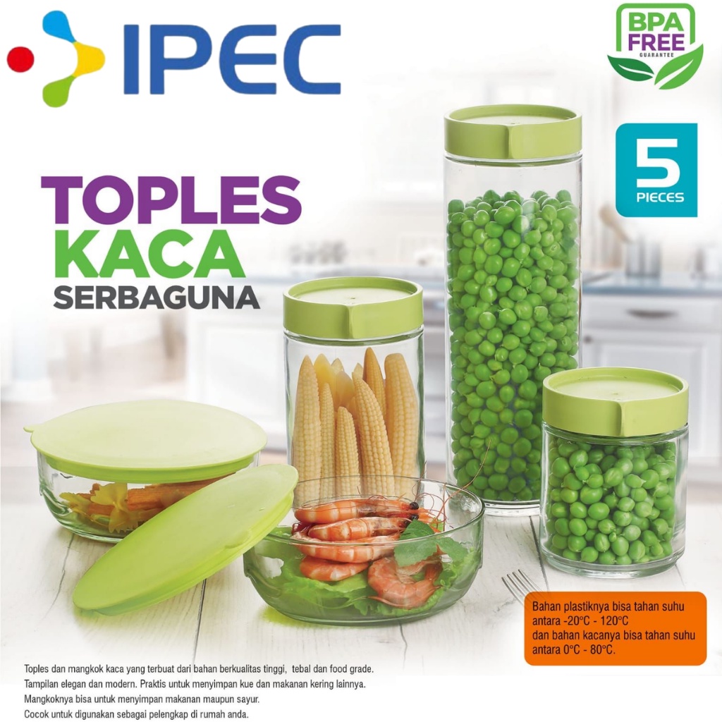 Toples Kaca Set Penyimpanan Makanan / Toples Kaca Set 5 pcs + Tutup Serbaguna 1095