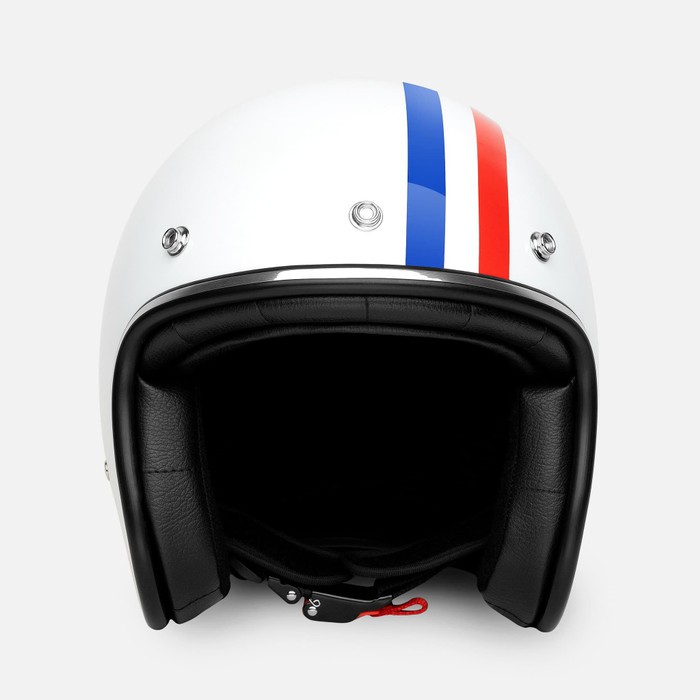 HELM RETRO ZULU ST GERMANY PUTIH GLOSSY LIST CHROME II ( Bogo / Vespa / Klasik )