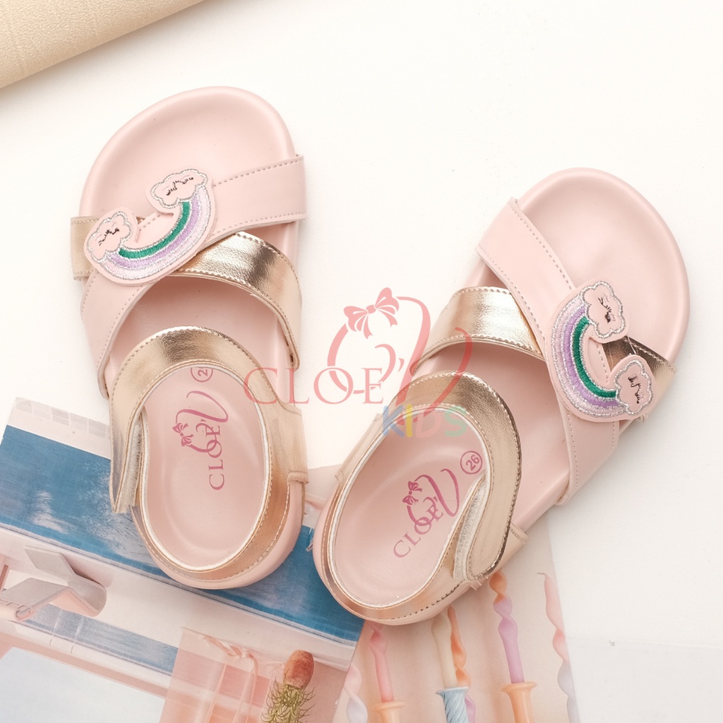 CLOEVKIDS - READY STOCK Lala Pelangi Size 22-35 Sepatu Sandal Anak Perempuan Slip On Flat Lucu