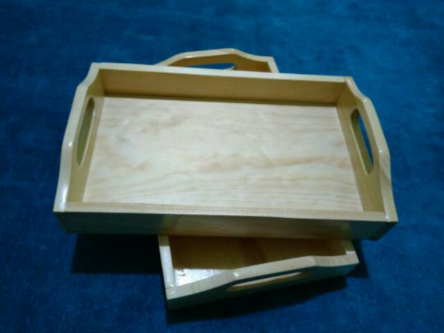 Nampan Kayu / Baki Kayu / Tray Kayu Pinus uk. 40 x 30 pegangan melengkung