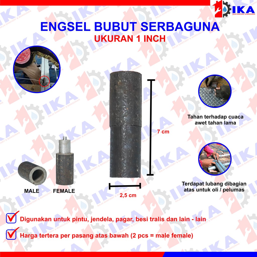 Engsel bubut 7/8 - 1 - 11/2 - 11/4 engsel pintu pagar besi as