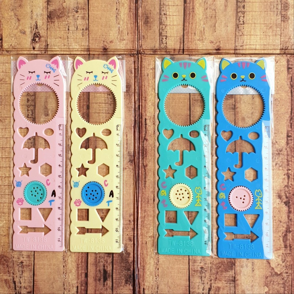 2 Pcs Penggaris Plastik Fancy Bentuk Kucing TW 8138 - Cat Fancy Ruler 11 cm