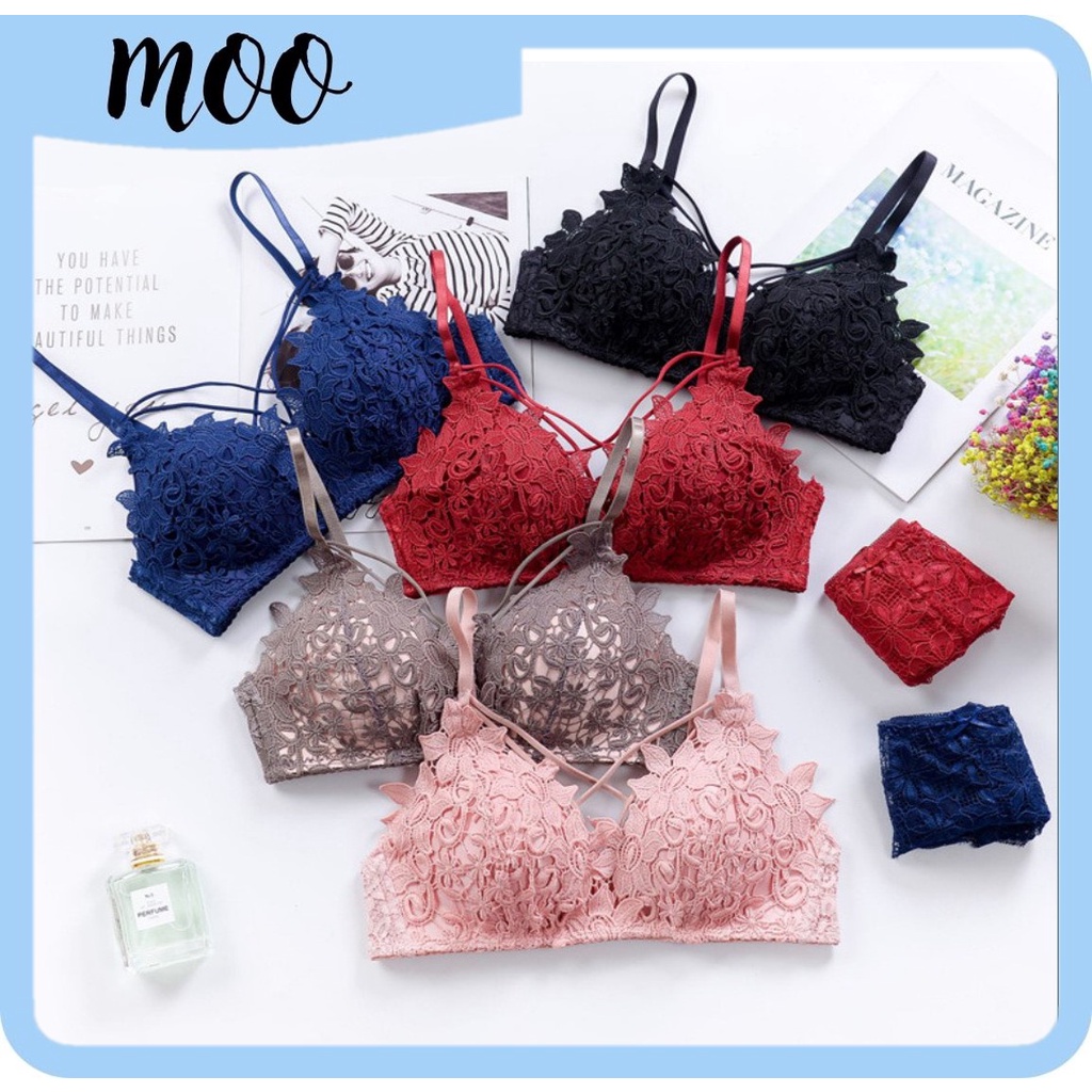 MOO RB400 Bra BH Push Up Tanpa Kawat Wanita Motif bunga tali silang cod