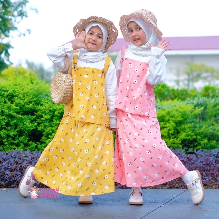 HoneyBlossom - setelan baju muslim anak perempuan / overall anak perempuan / overall rok ana / setelan rok anak perempuan cantik 2 tahun / alyssa series