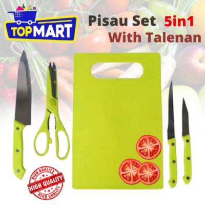 pisau dapur set with gunting dapur dan talenan 5pcs merk Q2 8005 - 8005 Murah