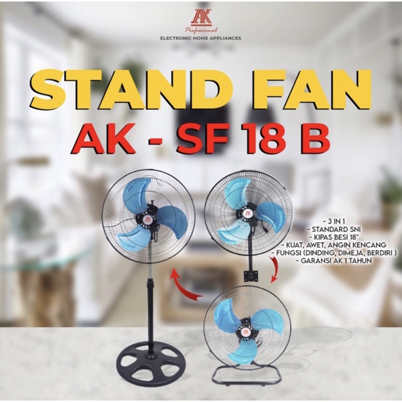 [ AK ] Kipas Angin Berdiri / Stand Fan Besi 3in1 AK-SF18B - 18 inch