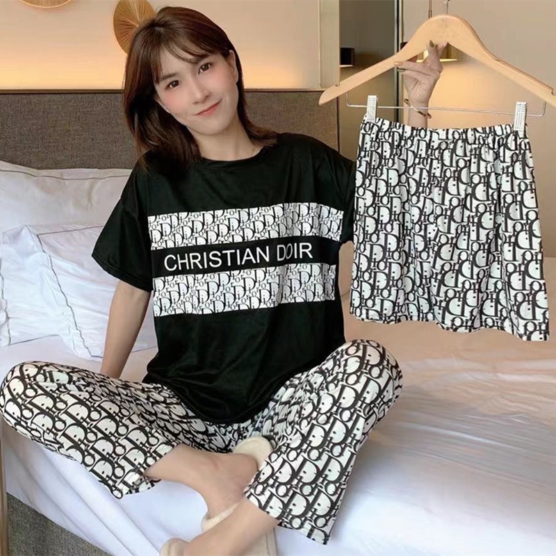 Leisure wear LW017 Piyama 3 in 1 | Piyama Lengan Pendek | Baju Tidur Impor | Baju Tidur 3in1 setelan