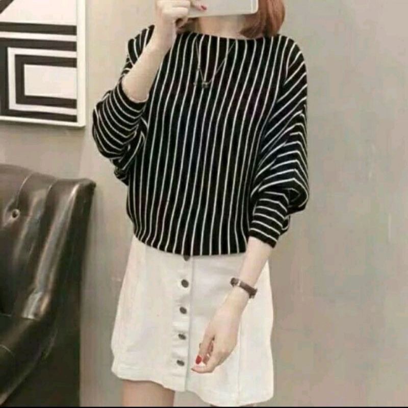 SS | BLOUSE RAJUT BATWING BLASTER OVERSIZE XXL LD 120 | BLOUSE BATWING RAJUT MOTIF SALUR GARIS | ATA