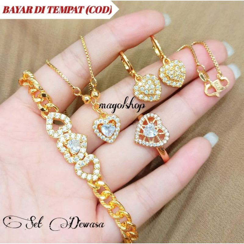 Set dewasa permata love zircon  termanis elok perhiasan wanita korea anti karat