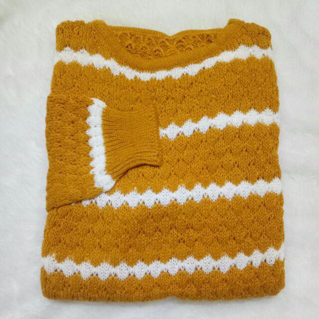 Atasan wanita Baju Rajut ZIGGY TRIBAL - Sweater Stripe ZIGGY SALUR TEBAL-MUSTARD