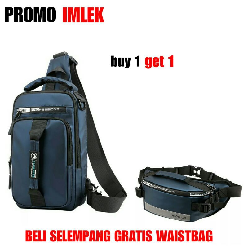 BUY 1 GET 1 - Tas Selempang Pria Waistbag Slempang Waterproof Tas Pinggang Cowok Waist Bag Tas Bahu