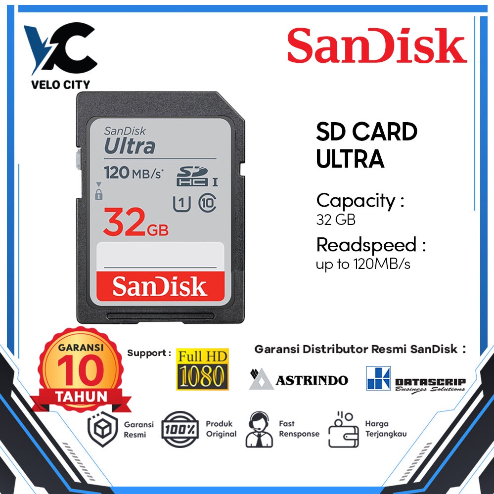 SD Card 32GB SanDisk Ultra UHS-I Class 10 up to 120Mbps - Garansi Resmi 10 Tahun