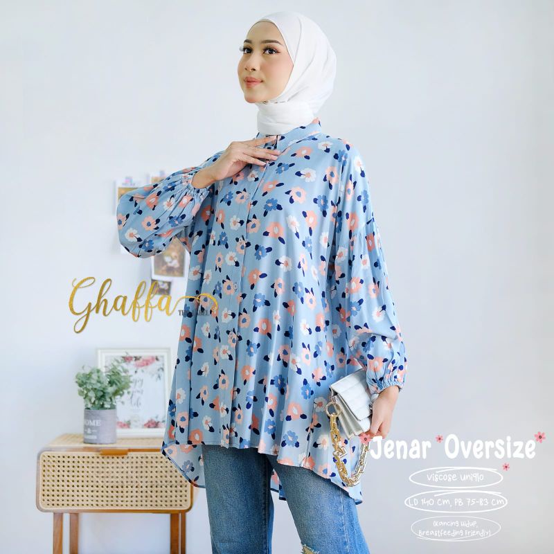 JENAR OVERSIZE BY GHAFFA THE LABEL / BLOUSE MOTIF WANITA MUSLIMAH / Blouse jumbo rayon viscose