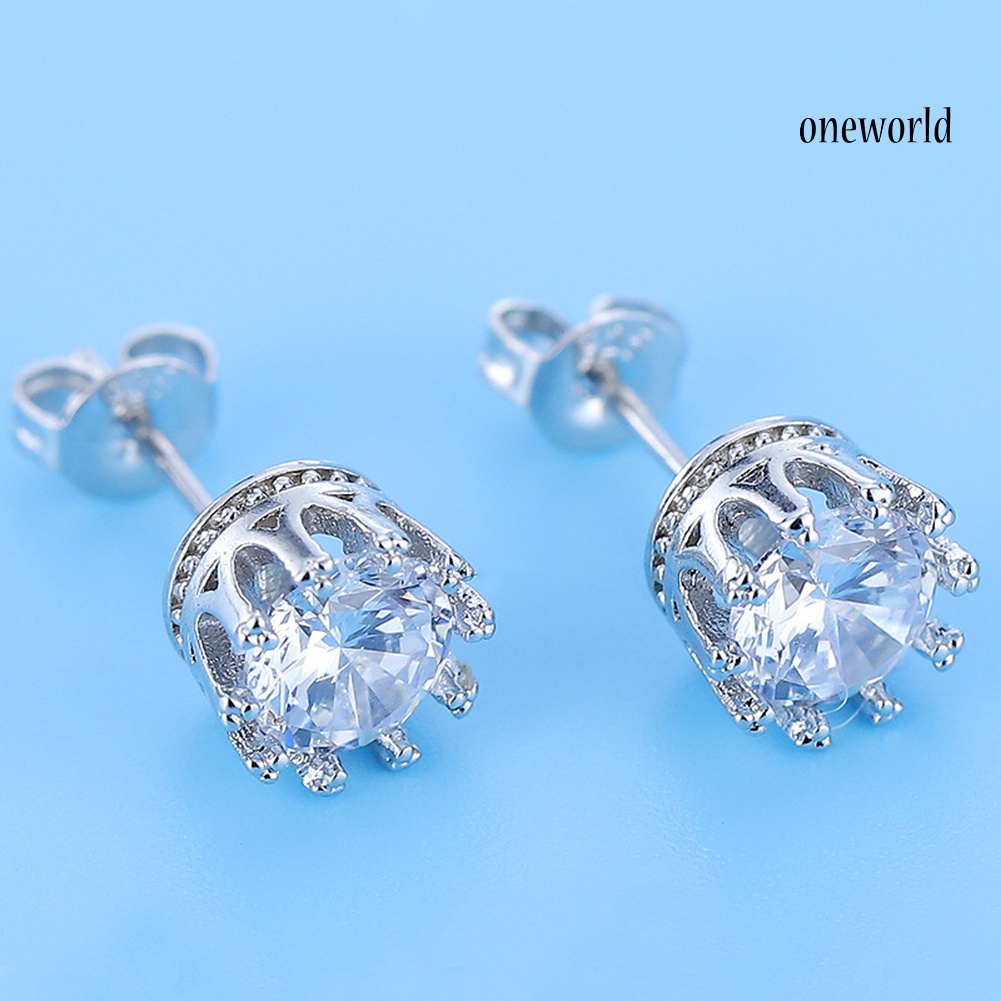 OW@ Fashion Women Silver Plated Cubic Zirconia Ear Studs Earrings Piercing Jewelry