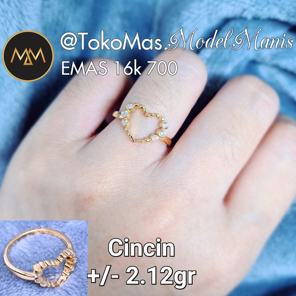 Cincin Love Heart emas kuning 700 kadar 16k