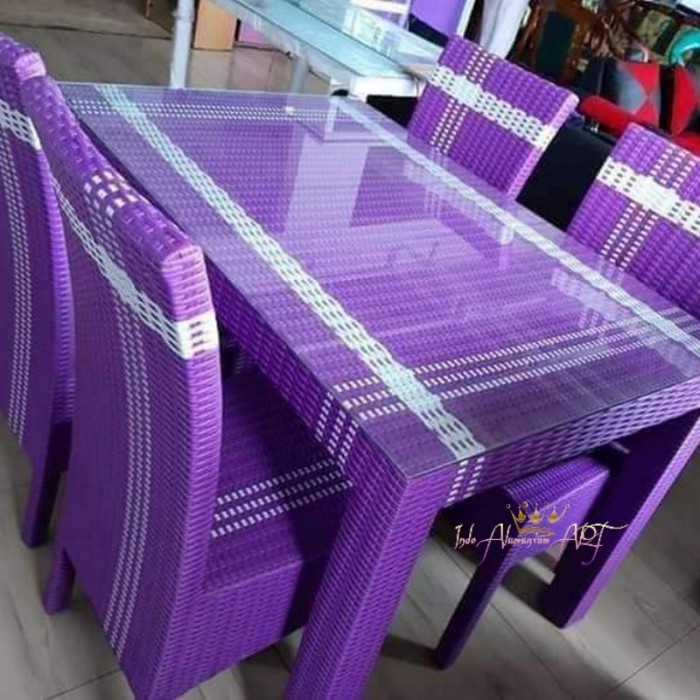 Meja Dapur / Meja Makan Kursi 4 + Kaca Rotan Sintetis Minimalis