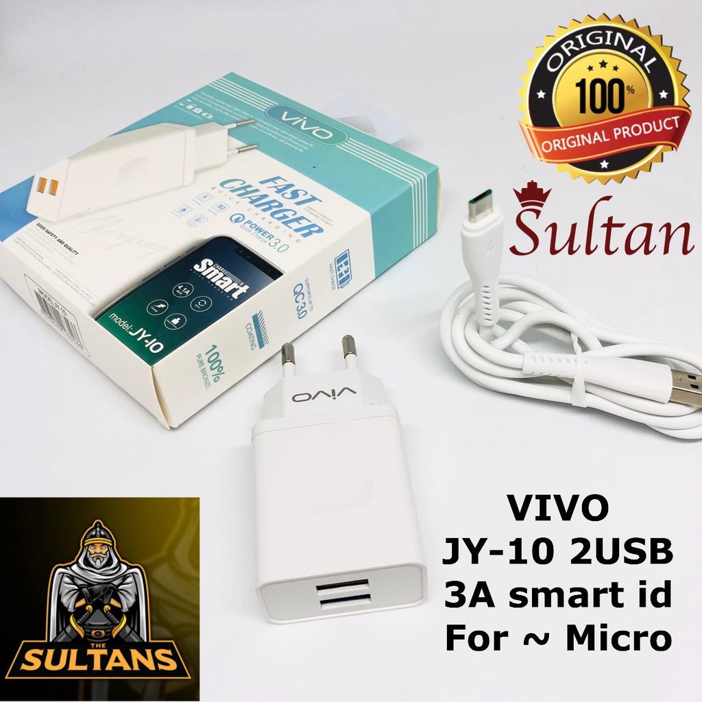 CHARGER SAMSUNG JY10 2USB 3A SMART ID FOR  MICRO ORIGINAL FAST CHARGING OPPO VIVO REALME XIAOMI