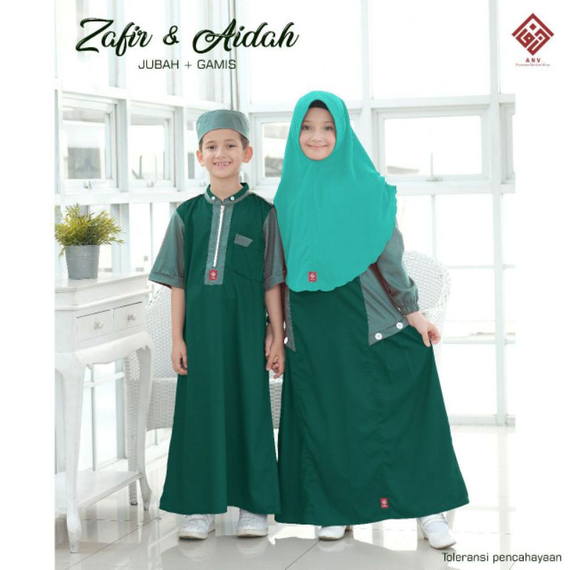 Original ANV setelan baju gamis anak muslim perempuan aidah series green #nayyarastore