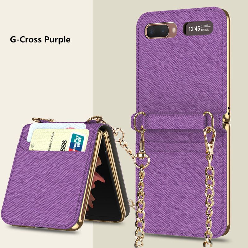 Case Samsung Galaxy Z Flip Leather Metal Chain Casing Galaxy Z Flip Cover