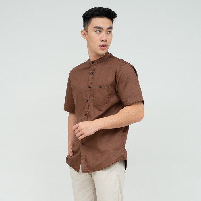 Houseofcuff Baju Koko Kemeja Lengan Pendek Pria Coklat