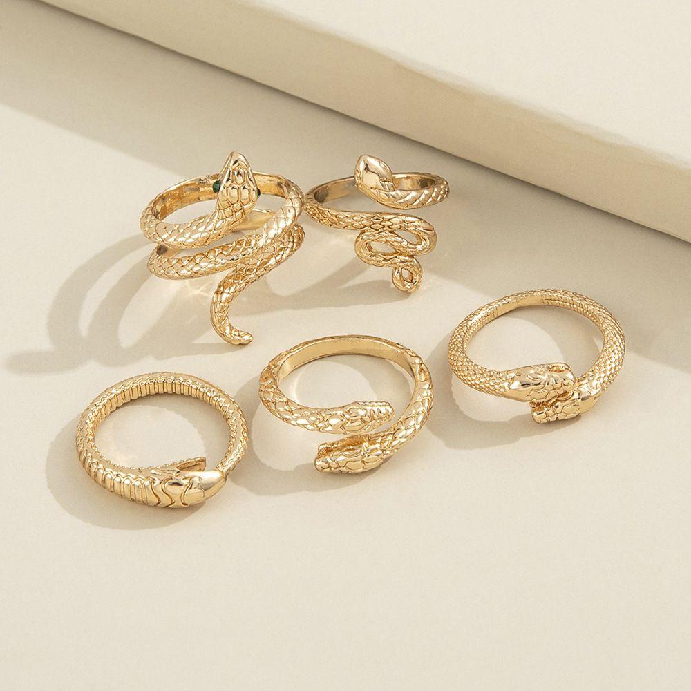 Agustina Ular Cincin set 7 Pcs/set Berlebihan Vintage Pasangan Pria Fashion Kepribadian Unik Hadiah Hari Valentine Gaya Korea Jari Cincin