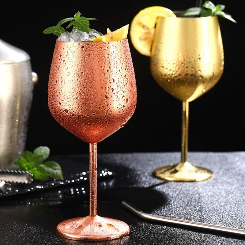 Mi.more 500ml Gelas Wine Goblet Stainless Gold Silver Rose Gold / Wine Glass Cup Bar Resto Cocktail Champagne