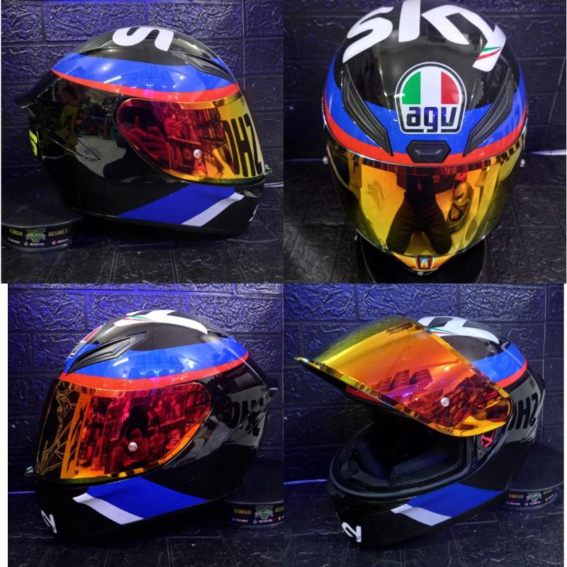HELM AGV K1 VR46 SKY RACING TEAM BLACK RED SINGEL VISOR ASIAN FIT + VISOR IRIDIUM RED GOLD