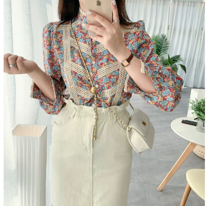 MDLV ~ 2081 ERNESTA FLORAL SHIRT BLOUSE KOREA TERBARU ATASAN IMPORT BLOUSE PREMIUM FASHION IMPORT