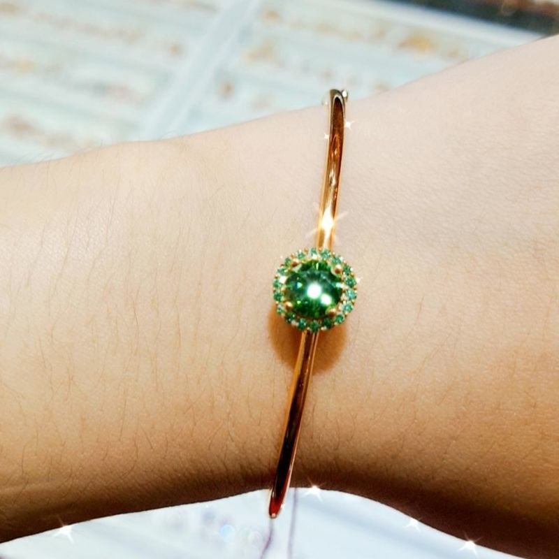 Gelang bangle Permata hijau emas asli 70% cantik elegan mas tua