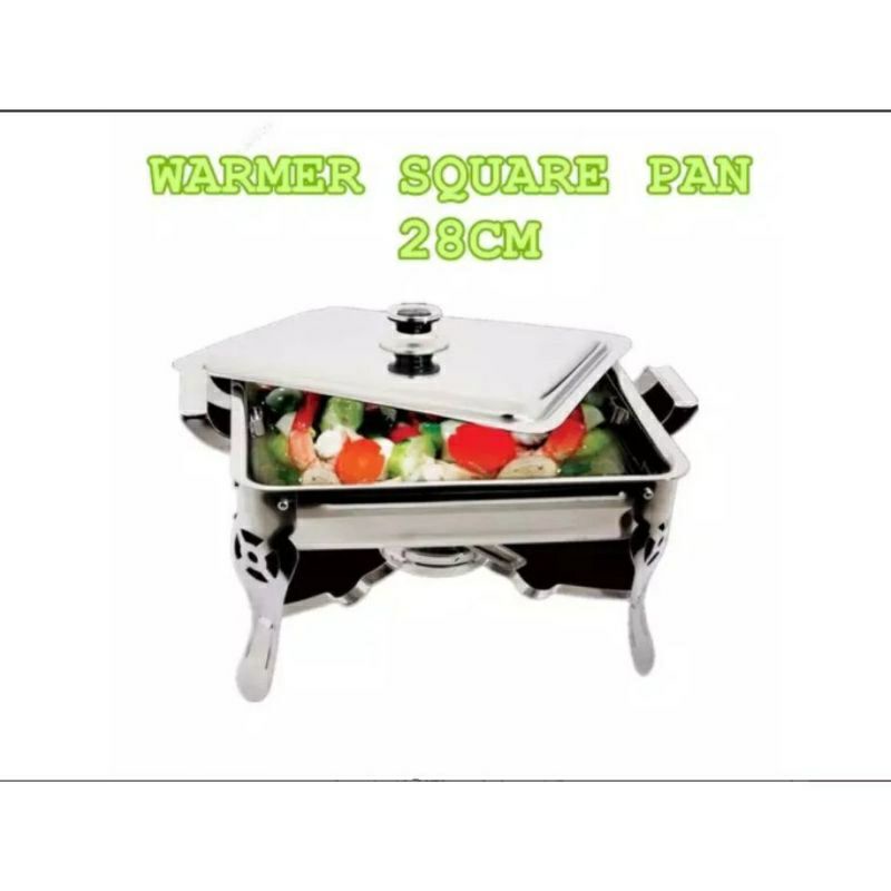 Prasmanan Warmer 2 Square Pan  , Tempat Makan Pemanas  Penghangat Sayur  Stainless Stell KOTAK / SEGI