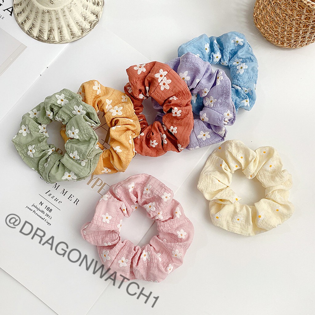 [Fashion Wanita] Ikat rambut Donat Pola bunga kecil gaya korea tali rambut kain elastis import  T006