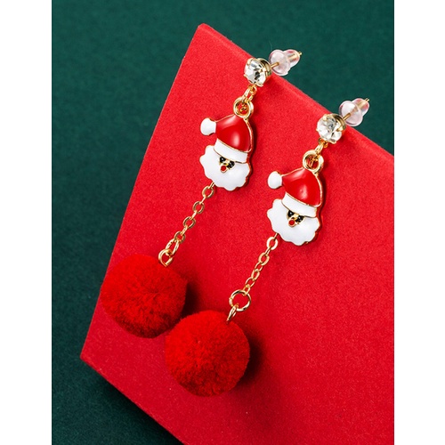 LRC Anting Tusuk Fashion Christmas Alloy Drop Oil Santa Hair Ball Penguin Elk Earrings Q04596