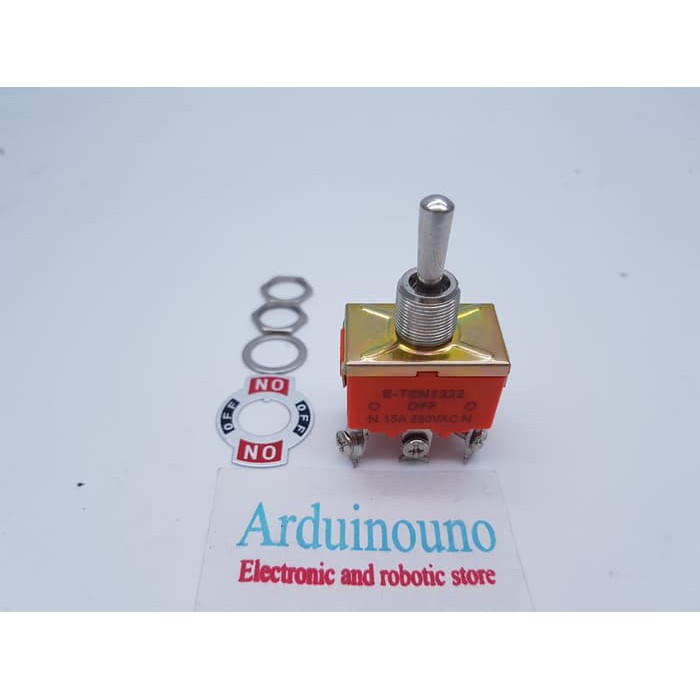 Saklar Toggle Switch DPDT E-TEN 6 Kaki 1322 15A 250V (On-Off-On)