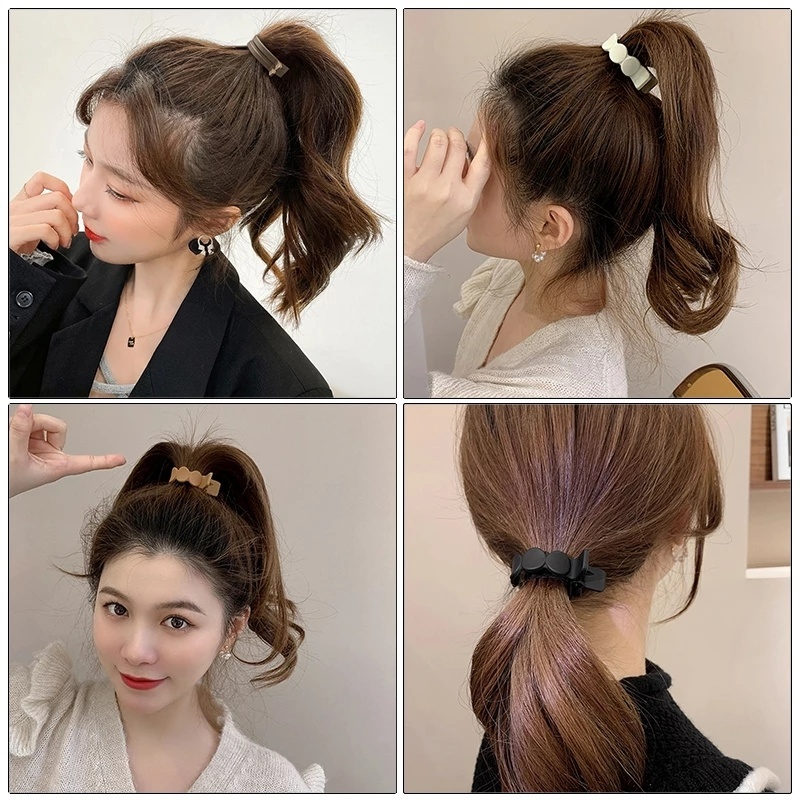 Jepit Rambut Ponytail Bentuk Geometris Warna Solid Gaya Korea